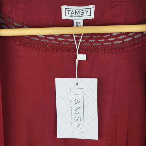 Bohemian Cardigan OS Kimono Sleeves Crotchet Open Front Burgundy Cover Up Casual - Picture 6 of 9